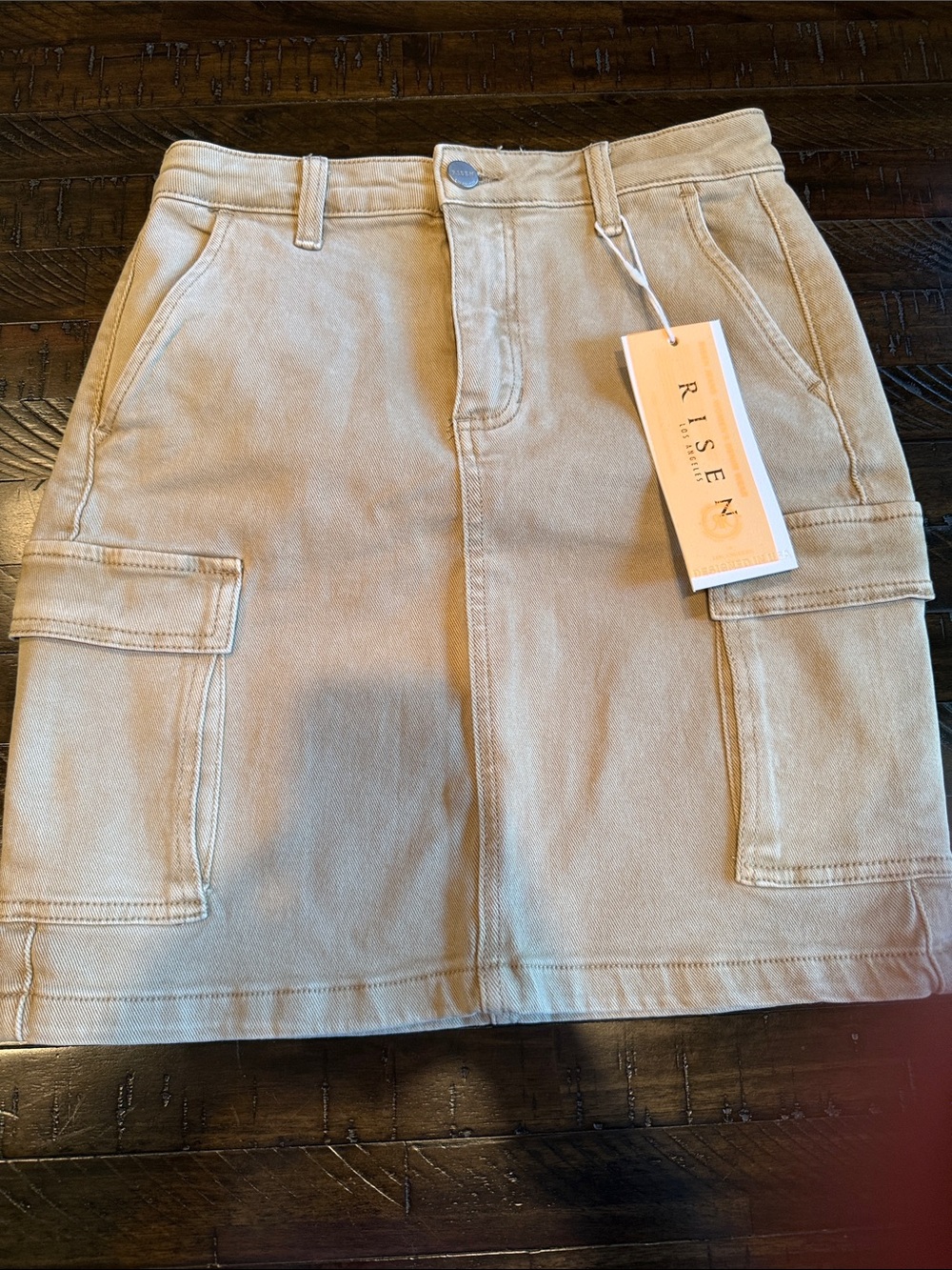 Risen Beige Cargo Mini Skirt- size small new with tags